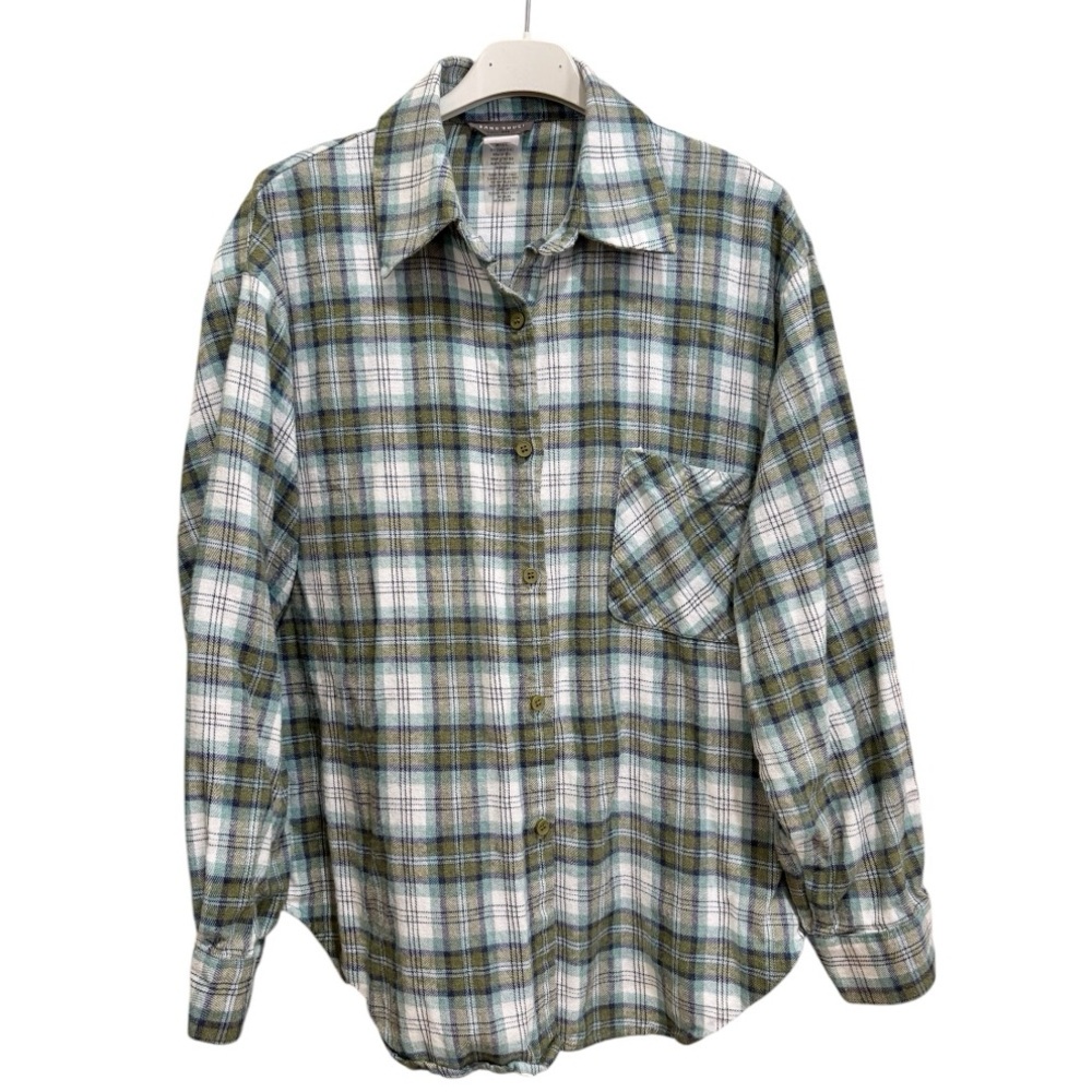 Sans Souci Gem Green Flannel Boyfriend shirt Sz M
